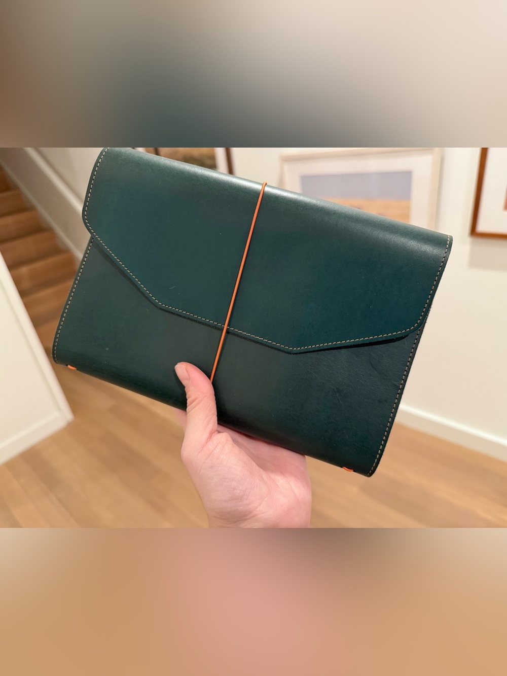 le trifold | leather journal - [a5] / petrol blue & cognac